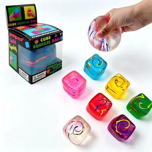 Balle anti-stress Kawaii en forme de cube de glace marbré, transparente, à motifs colorés, solide, à presser, jouet sensoriel pour soulager l'anxiété, idéale pour les fêtes - Product Image 1