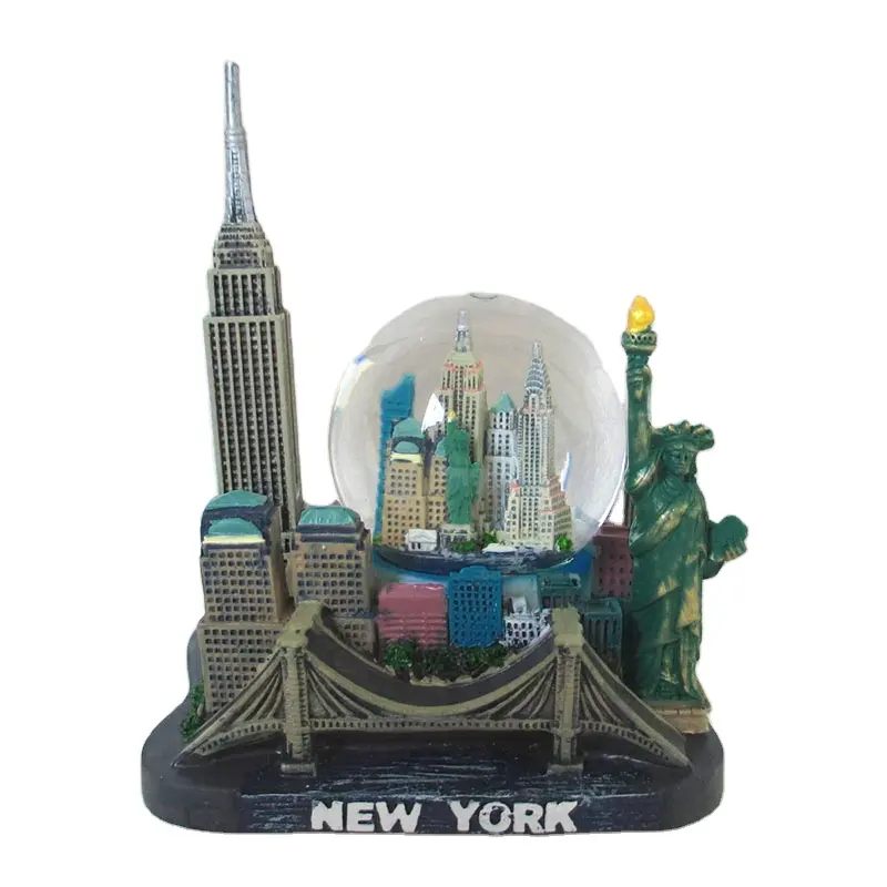 New York paysage Water Globe Times Square 3D résine souvenir cadeau New York Central Park Liberty Brooklyn Bridge globe à neige