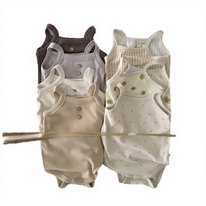 Combinaison bébé en coton biologique et élasthanne, style été, manches longues, imprimé animaux et fleurs, tissu tricoté, unisexe, vente en gros - Product Image 3