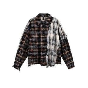 Chemise en flanelle délavée à carreaux surdimensionnée pour homme, respirante, à manches longues, col rabattu, décontractée, pour l'automne - Product Image 1