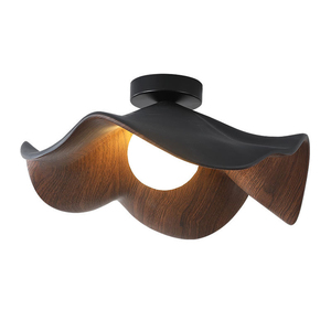 Wellenförmige Holz-Deckenleuchte, Lotusblatt-<span class=keywords><strong>Design</strong></span> aus Harz mit Walnuss-Finish & G9 LED-Birne für Schlafzimmer Wohnzimmer im Wabi-Sabi-Stil - Product Image 1