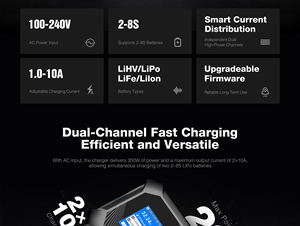 Cargador de Plástico de Alta Potencia Original UP13 AC 200W 2*10A de Doble Canal 2-8S para Drones FPV, Aviones RC, Accesorios para Drones - Product Image 3