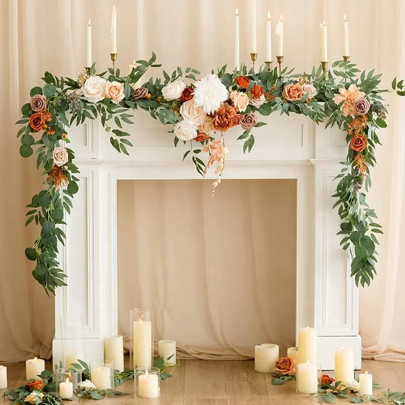 Guirnalda de flores artificiales de eucalipto, centro de mesa de boda, decoración de arco de boda, 9 pies