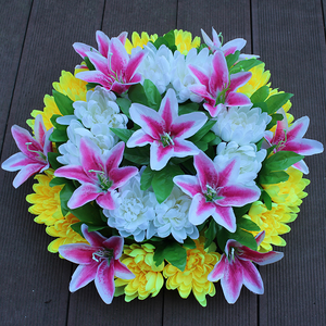 <span class=keywords><strong>Flores</strong></span> Funerarias Artificiales Ecológicas CAWELL, Lirio y Crisantemo, 45 cm <span class=keywords><strong>de</strong></span> Diámetro, Coronas <span class=keywords><strong>para</strong></span> <span class=keywords><strong>Cementerio</strong></span>, Decoración, Color Personalizado - Product Image 5