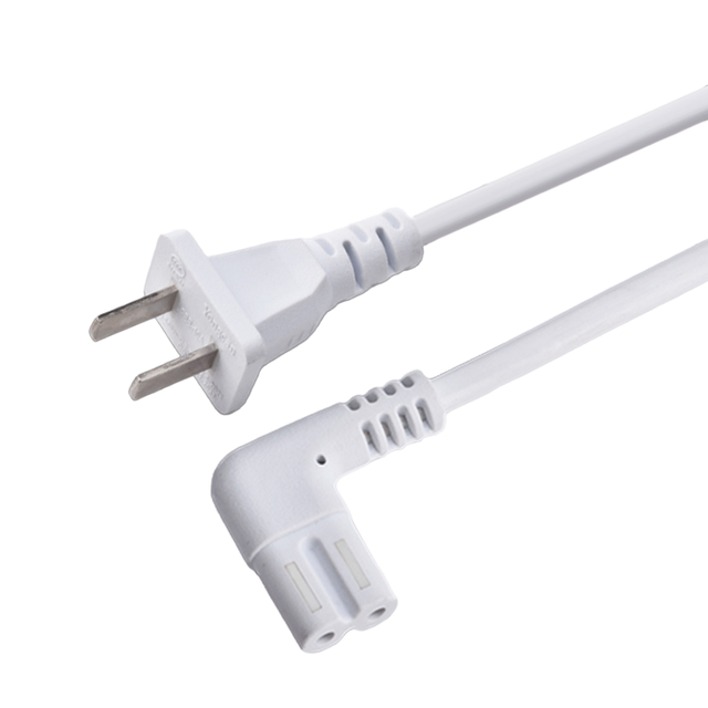IEC320 C7 to NEMA 1-15P Angled Power Cord, White / Figure 8 Non-Polarized AC Lead, 2-Prong Wire / for Laptop, Audio