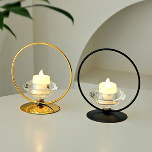 Crystal Candle <b>Holder</b> With Metal Ring Base Flameless <b>Tealight</b> For Home Decoration - Product Image 1