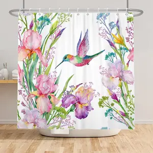 Занавеска для душа с цветами и птицами и зелеными листьями для ванной комнаты, современный декор, ткань, водонепроницаемый полиэстер, моющийся набор с Hoo