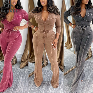 Completo Due Pezzi a Costine alla <span class=keywords><strong>Moda</strong></span> da <span class=keywords><strong>Donna</strong></span>: Top Corto a Maniche Lunghe con Cerniera e Patchwork e Pantaloni - <span class=keywords><strong>Abbigliamento</strong></span> Streetwear Femminile - Product Image 6