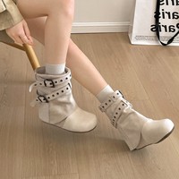 Bottines Western pour femme JR, en PU, à enfiler, avec boucle, style vintage, automne, talons fins rehaussants, hauteur moyenne