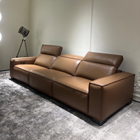Canapé de bureau 3 places en cuir inclinable électriquement avec table escamotable et porte-gobelets LED pour appartement, bureau à domicile, salon, hôtel
