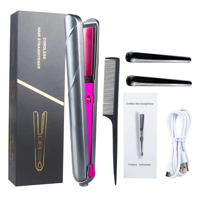 Portable Mini Wireless Hair Straightener Flat Iron LCD Display PTC Plate Electric Cordless for Home and Hotel Use