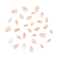 Autocollants 3D pour ongles en forme de fleur rose plaquée argent avec perles lumineuses, ongles courts en forme d'amande, lot de 30 pièces, vente en gros, ongles à presser