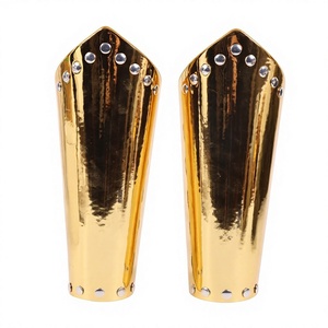 Protège-poignet médiéval en argent et or, lisse, <span class=keywords><strong>rivet</strong></span>é, en similicuir, pour chevaliers, scène, Halloween, Noël, carnaval, accessoire de cosplay - Product Image 2