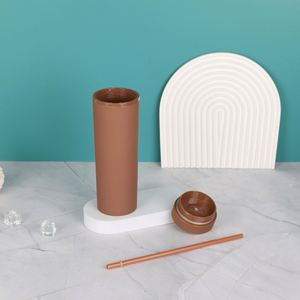 Morandi Color 16oz Plastic Tumbler with Straw Double Layer <b>Rubber</b> <b>Paint</b> Portable Drinking Cup Ready to Ship - Product Image 4