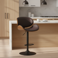 Tabourets de bar en bois courbé noyer, style Mid-Century Modern, hauteur réglable, revêtement en cuir PU noir, pivotants à 360°, pour bar à domicile ou hôtel