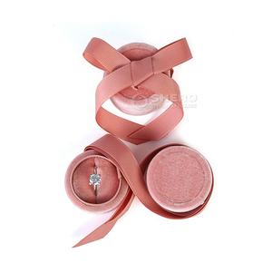 Round Beige Velvet Jewelry Gift <b>Box</b> With Ribbon Tie For Necklaces Pendants And <b>Rings</b> Custom Color Luxury Jewelry Packaging Case - Product Image 2