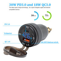 Interruptor de encendido y apagado de 12V y 24V, carga rápida, 18W, Puerto USB 3,0, tipo C, 30W, PD, QC3.0, pantalla de voltímetro, cargador de coche