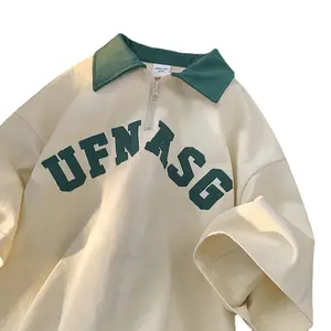 Großhandel Baumwolle Kontrast Farbe Letter Print Kurzarm Viertel Reiß verschluss Übergroße Unisex Polo Shirts