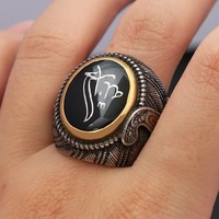 Bague Cocktail ZhuQian en Alliage ZIRCON Style Ethnique Vintage Argent Ancien pour Hommes, Symbole Arabe Classique Turc, Vente en Gros