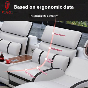 Juego de Sofás Modulares Inteligentes de Esquina con Masaje en Piel Genuina Multifuncional para Sala de Estar Grande - Product Image 3