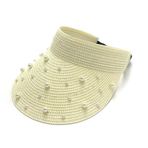 Femmes dames été extérieur protection solaire plage solide large bord pierres cristaux perles strass visière chapeau de paille chapeau de soleil - Product Image 3