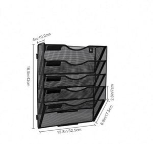 New Foldable Mesh Metal Door Wall Mount 5 Tier Hanging <b>File</b> Folder <b>Organizer</b> for Paper Document Magazine Rack - Product Image 4