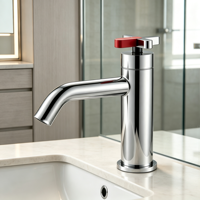 Robinet de lavabo contemporain en cuivre de qualité supérieure, monotrou, à poser sur le comptoir, mitigeur chaud/froid, finition nickel brossé pour hôtel et villa