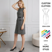 Robe Camisole Midi Décontractée pour Femme, Col Rond, Sans Manches, Coupe Trapèze, Taille Naturelle, Tissu Tissé Respirant, Motif Carreaux, Coupe Ajustée