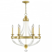 Français Antique et Vintage luxe style américain cercle créatif or cristal verre bras ronds E14 bougie lustres en laiton