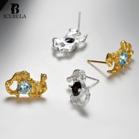Boucles d'oreilles asymétriques ICEBELA S925 en argent sterling avec diamants hétéromorphes incrustés pour femmes