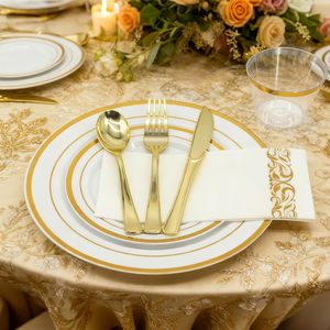 175 piezas de platos de plástico dorados con cubiertos desechables, vasos y servilletas, juegos de vajilla <span class=keywords><strong>para</strong></span> fiestas de boda - Product Image 2