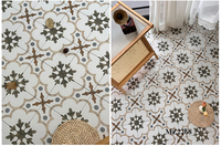 Carreaux de porcelaine vintage 200x200 à motif floral marocain, finition mate émaillée, peints à la main, pour sol intérieur