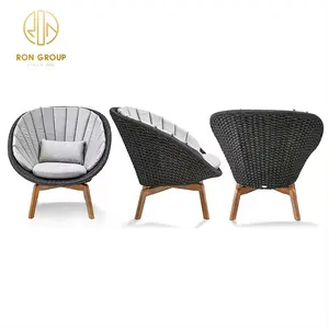 High Quality Unique Modern Design Indoor/Outdoor Dining Chair with Teak Wood Feet Aluminum Frame & Rattan Woven for Leisure Time