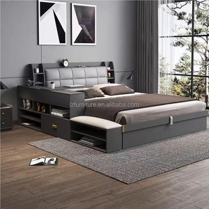 Commercial Furniture 3 Star Hotel <b>Bed</b> <b>Low</b> Cost Modern Solid Wood Storage <b>Bed</b> <b>Frame</b> with Bookshelf Headboard & Side Organizer - Product Image 1