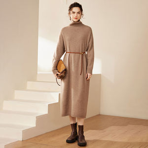 2024 индивидуальное женское кашемировое платье с черепашьей горловиной, однотонная теплая мягкая 100% кашемировая юбка - Product Image 3