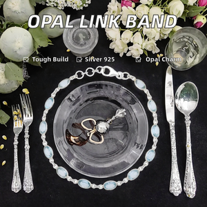 Bracelet tendance en argent sterling avec chaîne à maillons et breloque opale ronde, plaqué argent, cadeau de mariage pour femme - Product Image 2