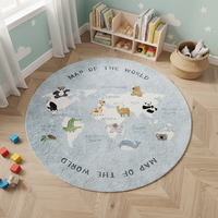 Tapis de jeu doux pour bébé, tapis d'éveil animaux de dessin animé, tapis d'activités carte du monde, tapis de jeu rond en cachemire pour enfants