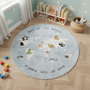 Alfombra de Juego Suave para Bebés, Alfombra de Gateo con Dibujos Animados de Animales, <span class=keywords><strong>Mapa</strong></span> del Mundo, Alfombra de Juego Redonda de <span class=keywords><strong>Cachemira</strong></span> para Niños - Product Image 2