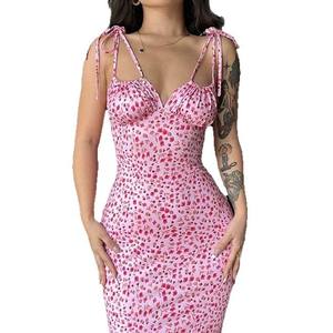 Hugcitar Ruffle estampado Floral sin mangas espalda descubierta Slip drapeado Midi vestido Sexy ajustado 2023 verano traje Streetwear Party Club Y2K - Product Image 5