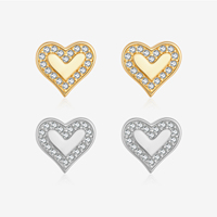 Anting-anting stud berbentuk hati berbingkai zirkonia kubik halus berkilauan, berlapis rhodium emas 18K, perak 925, perhiasan berkualitas tinggi FUAMAY