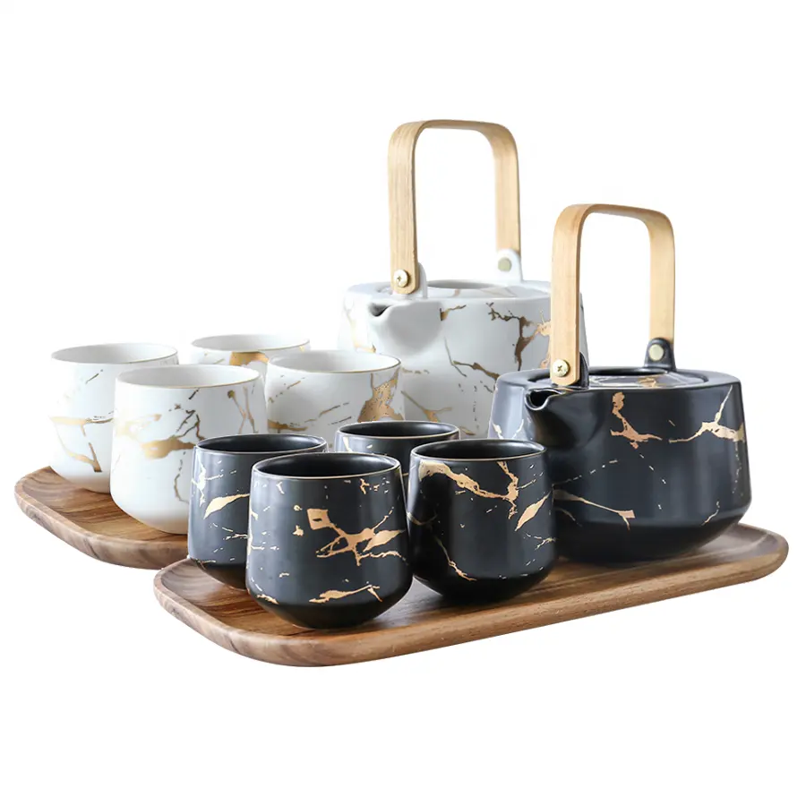 Caneca de chá japonesa em preto e branco, conjunto de xícara de café feita de cerâmica com suporte de copos, logotipo personalizado, 2022