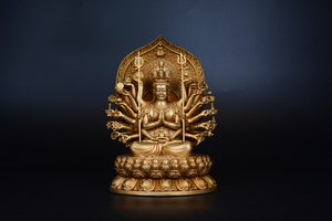 Antique Bronze Golden Buddha Statue Sculpture Home Religion Indoor Decor Metal Craft Engraving Hand-Cast Gold Plated Collectible - Product Image 2
