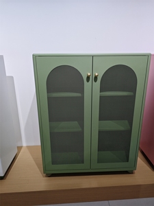 Armoire de rangement en métal avec 2 portes en verre arquées et étagères réglables - Product Image 1