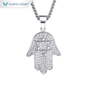 Tianyu Gems Customized Jewelry Hand Pendant <strong>Mens</strong> 14k 18k Pure <strong>Gold</strong> <strong>Chains</strong> Moissanite <strong>Diamond</strong> Hip Hop Hamsa Necklace - Product Image 5