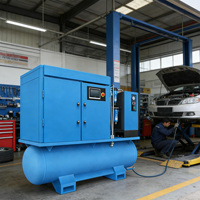 Compresseur d'air industriel portable 220V monophasé à vis 7,5kW 10HP petit silencieux avec sécheur et réservoir CE pour utilisation automobile
