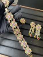 TIANSHE Parure de bijoux de luxe 3 pièces pour femme, motif tournesol en zircon coloré, boucles d'oreilles, bracelet et bague, pour accessoires de banquet