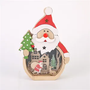 Ornamen dekorasi kayu rumah boneka salju Santa Claus liontin mobil kayu tanda pintu gantung dengan karakter