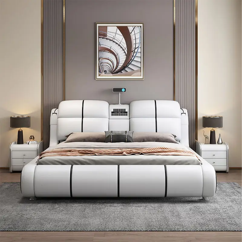 سرير من القماش التكنولوجي ، أثاث غرفة نوم سرير بسيط حديث متعدد الوظائف مع أسرّة ذكية