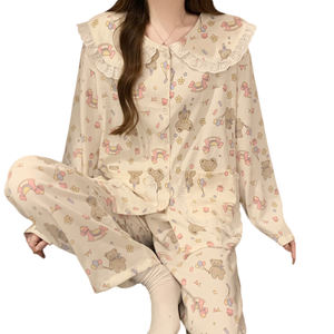 ชุดนอนแขนยาวผ้าฝ้ายเนื้อนุ่มสบายและทันสมัย รุ่นฤดูใบไม้ผลิและฤดูใบไม้ร่วง ชุดนอนน่ารักสำหรับผู้หญิง - Product Image 1