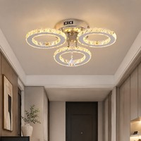 Plafonnier LED moderne en acier inoxydable avec 3 anneaux en cristal, certification SAA, 60W, Ra90, AC, montage en surface, pour intérieur